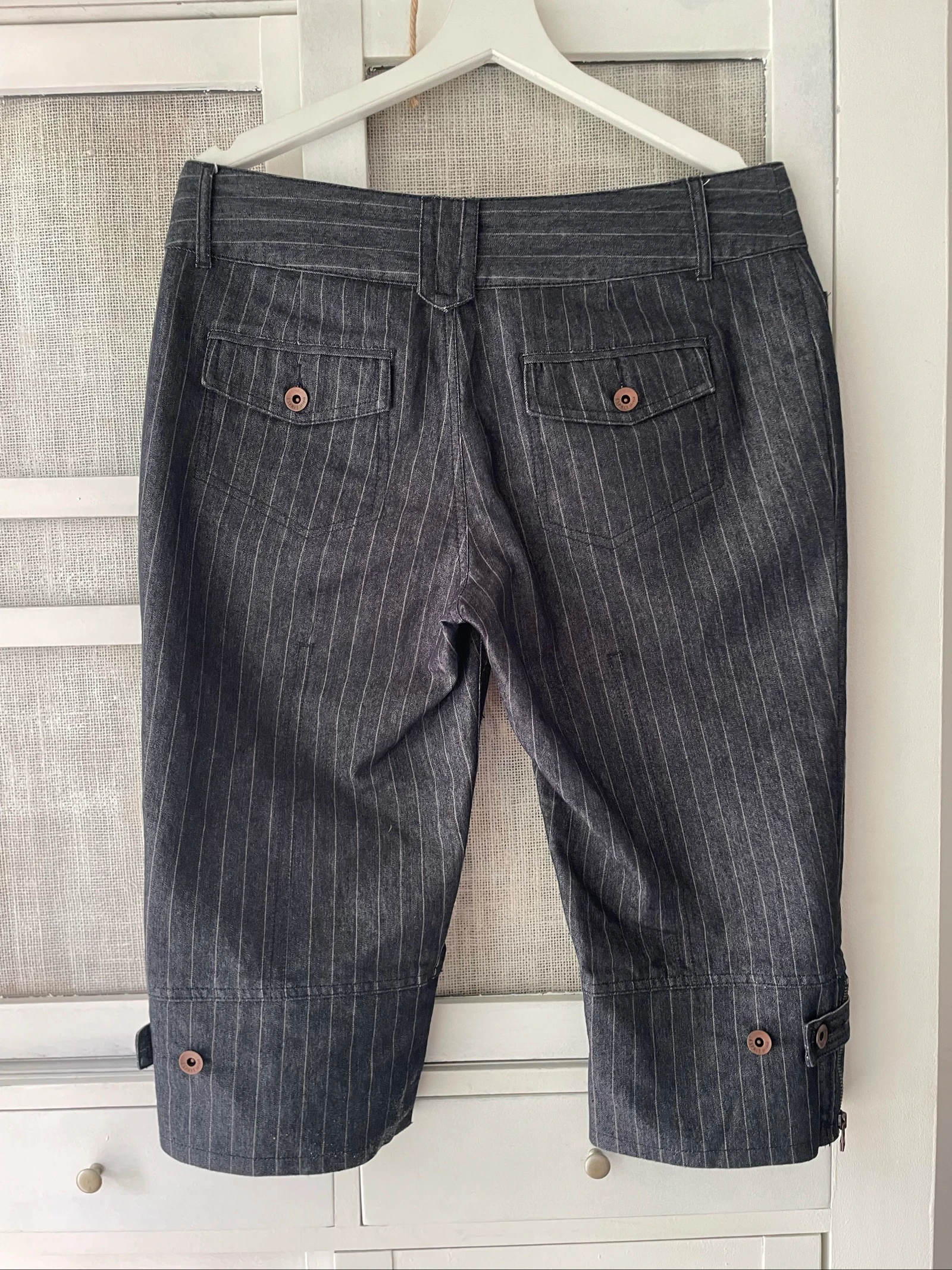 Vintage Gestreepte Donkere Denim Capri Broeken Y2K Urbane Vibes – photo 5